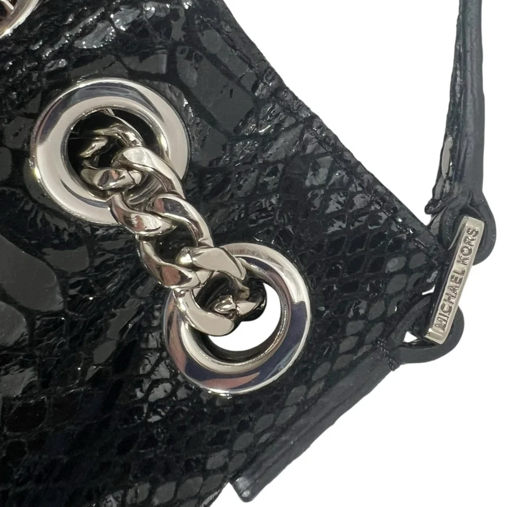 Michael Kors Black Snakeskin Lilly Chain Tote Shoulder Bag